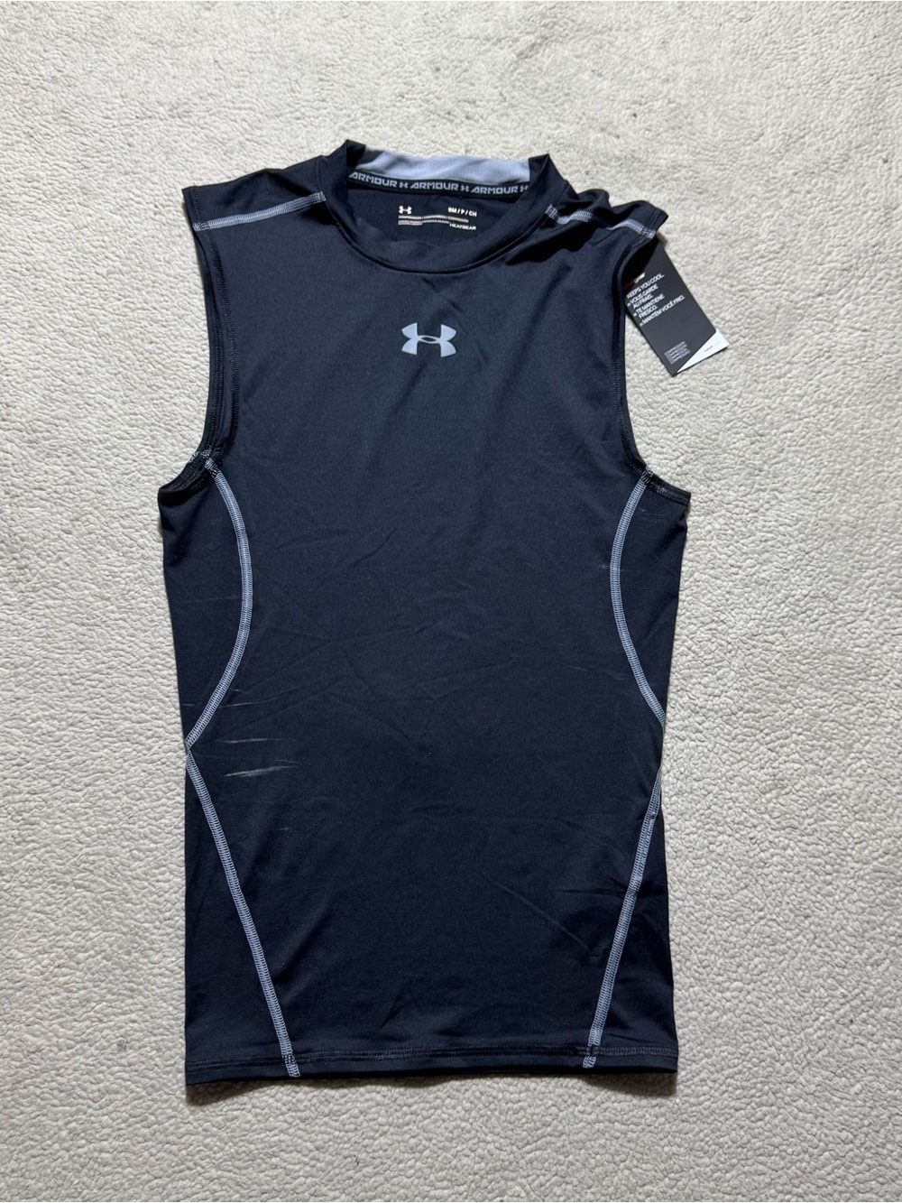 Under Armour Tank Top Mens Small HeatGear Compression Black Gray Pullover NEW